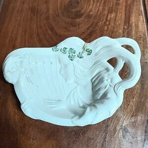 Belleek Irish Shamrock Maiden playing Harp porcelain bowl dish tray